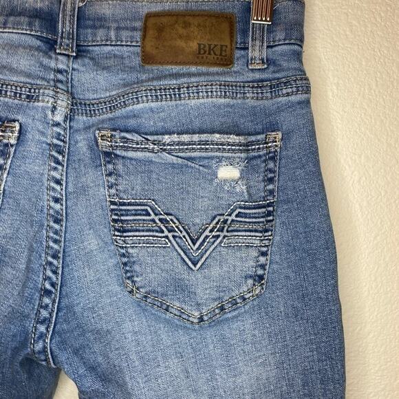 BKE Alec Straight Leg Light Wash Distressed Stretch Mid Rise Mens Denim Jeans - Picture 5 of 6